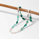 Green Stone Pearl Necklace for Women Personality Clavicle Chain
