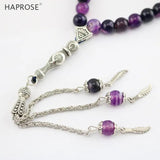 Purple Agate Stone Round Shape Prayer 99 Beads Islamic Tasbih 8mm