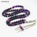 Purple Agate Stone Round Shape Prayer 99 Beads Islamic Tasbih 8mm