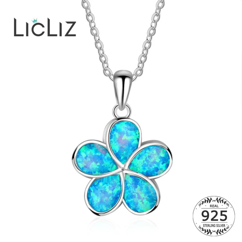 925 Silver Opal Daisy Flower Pendant Necklace for Women