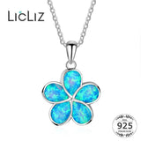 925 Silver Opal Daisy Flower Pendant Necklace for Women