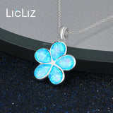 925 Silver Opal Daisy Flower Pendant Necklace for Women