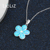 925 Silver Opal Daisy Flower Pendant Necklace for Women