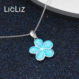 925 Silver Opal Daisy Flower Pendant Necklace for Women