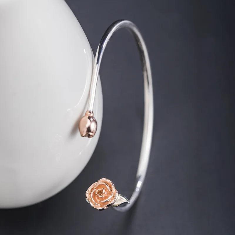 S925 Silver Ethnic Flower Bracelet European Cross-border Bangle