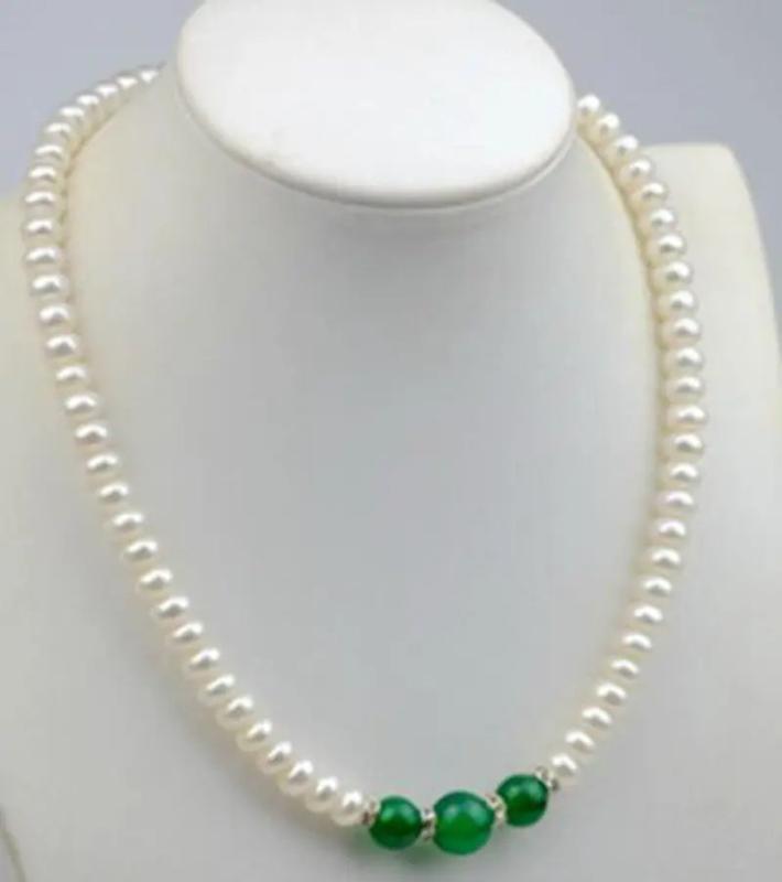 8-9mm Akoya Pearl & Green Jade Beads Necklace