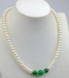 8-9mm Akoya Pearl & Green Jade Beads Necklace