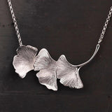 925 Silver Three Ginkgo Leaves Necklace Pendant for Women Anniversary