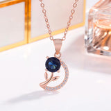 925 Silver Zircon Moon Necklace Chocker Romantic Rose Pendant Chain