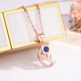 925 Silver Zircon Moon Necklace Chocker Romantic Rose Pendant Chain