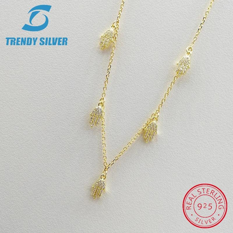 925 Silver Pendant Necklace Rose Cubic Zircon Choker Chain Women Jewelry