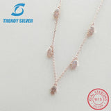 925 Silver Pendant Necklace Rose Cubic Zircon Choker Chain Women Jewelry