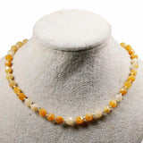 Yellow Jade Quartz Necklace Gem Face Beads Silver 925 Button Necklaces