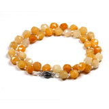 Yellow Jade Quartz Necklace Gem Face Beads Silver 925 Button Necklaces