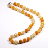 Yellow Jade Quartz Necklace Gem Face Beads Silver 925 Button Necklaces