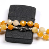 Yellow Jade Quartz Necklace Gem Face Beads Silver 925 Button Necklaces