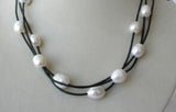 Stunning 3-Strand Baroque Pearl Leather Necklace