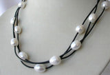 Stunning 3-Strand Baroque Pearl Leather Necklace
