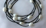 Stunning 3-Strand Baroque Pearl Leather Necklace