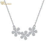 925 Silver Flower Diamond Gemstone Pendant Necklace