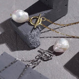 Baroque Pearl Pendant Necklace Women 925 Silver 18K Plated