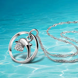 Women's Zircon Necklace 925 Sterling Silver Dolphins Pendant