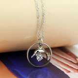 Women's Zircon Necklace 925 Sterling Silver Dolphins Pendant