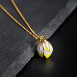 S925 Silver Magnolia Flower Necklace Epoxy Clavicle Chain