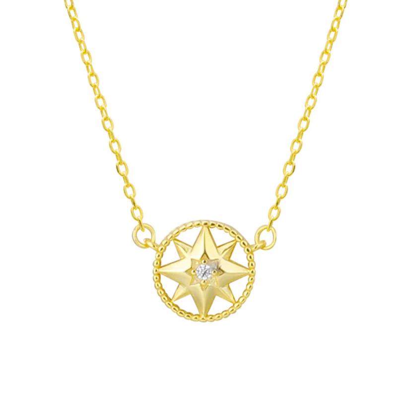 S925 Sterling Silver Compass Necklace Women's Holiday Jewelry