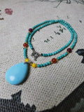 Natural Turquoise Water Drop Necklace Hand-Carved Charm Jewellery