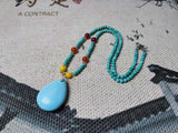 Natural Turquoise Water Drop Necklace Hand-Carved Charm Jewellery