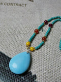 Natural Turquoise Water Drop Necklace Hand-Carved Charm Jewellery