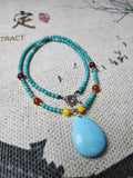 Natural Turquoise Water Drop Necklace Hand-Carved Charm Jewellery
