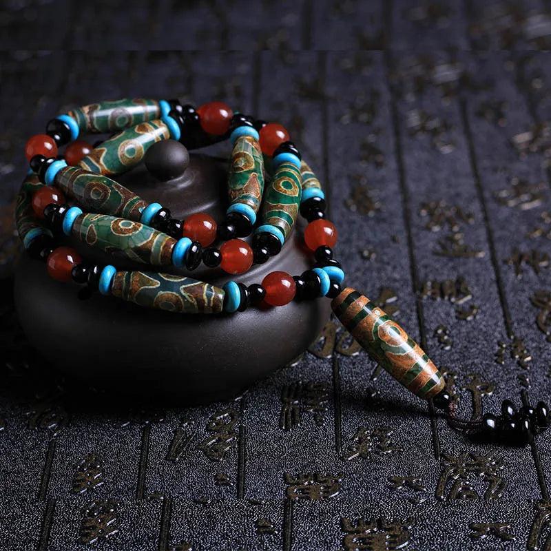 Natural Dzi Bead Necklace Charm Hand-Carved Women Men Accessories A023