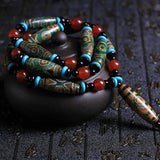 Natural Dzi Bead Necklace Charm Hand-Carved Women Men Accessories A023