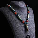 Natural Dzi Bead Necklace Charm Hand-Carved Women Men Accessories A023