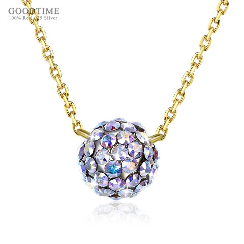 925 Silver Crystal Ball Pendant Necklace for Women
