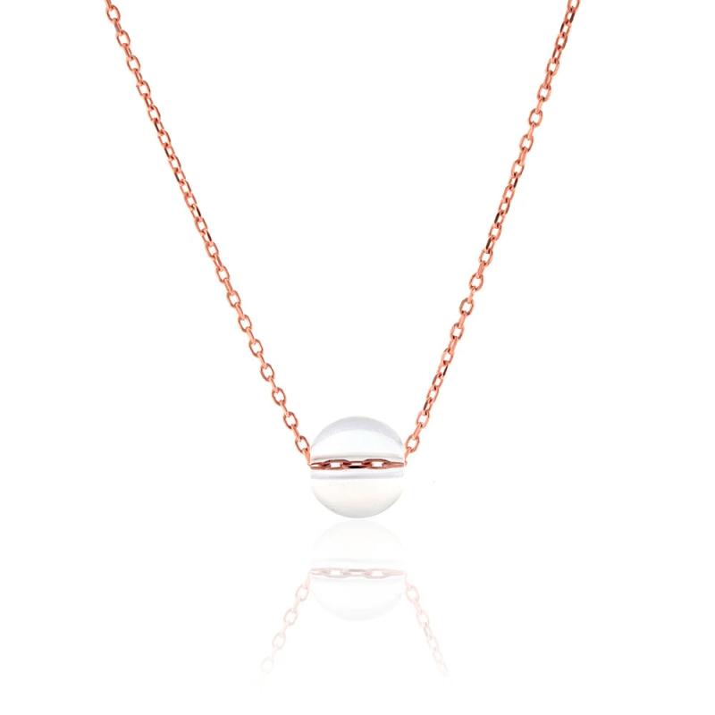 Women's 925 Silver Rose Plated Necklace with Quartz