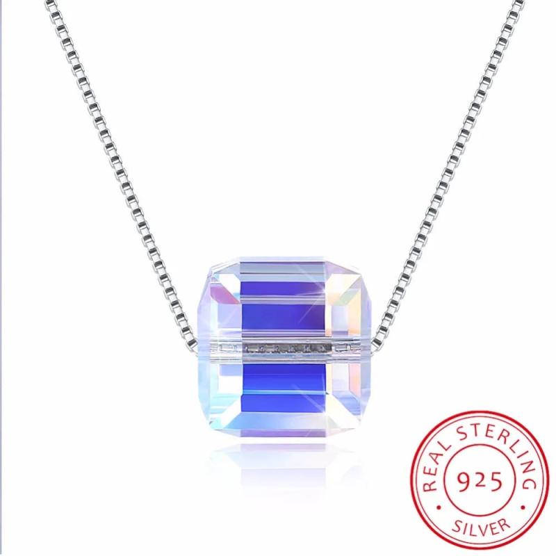Lekani Cube Pendant S925 Silver Necklace Women Kids Jewelry