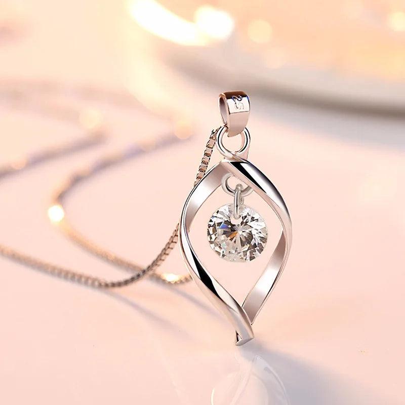 925 Silver Crystal Pendant Necklace Short Box Chain Jewelry