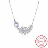 Lekani Feather Leaf Pendant Necklace Real S925 Silver Beads Collar