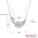 Lekani Feather Leaf Pendant Necklace Real S925 Silver Beads Collar