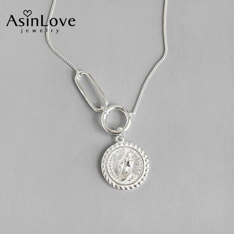 925 Silver Necklace Elizabeth Portrait Round Pendant Fine Jewelry
