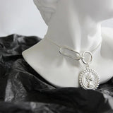 925 Silver Necklace Elizabeth Portrait Round Pendant Fine Jewelry