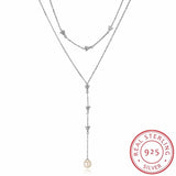 Lekani Crystals 925 Stacked Pearl Necklace Women's Gift Boutique Jewelry Long