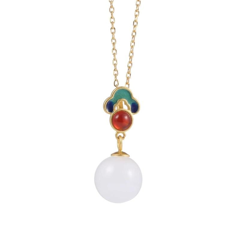 S925 Pure Silver Natural Jade Necklace Retro National Wind Court Red