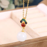 S925 Pure Silver Natural Jade Necklace Retro National Wind Court Red