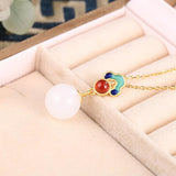 S925 Pure Silver Natural Jade Necklace Retro National Wind Court Red