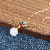S925 Pure Silver Natural Jade Necklace Retro National Wind Court Red