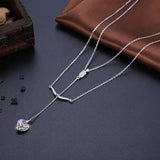 925 Silver Lekani Long Pendant Necklace with Heart Bead Crystals